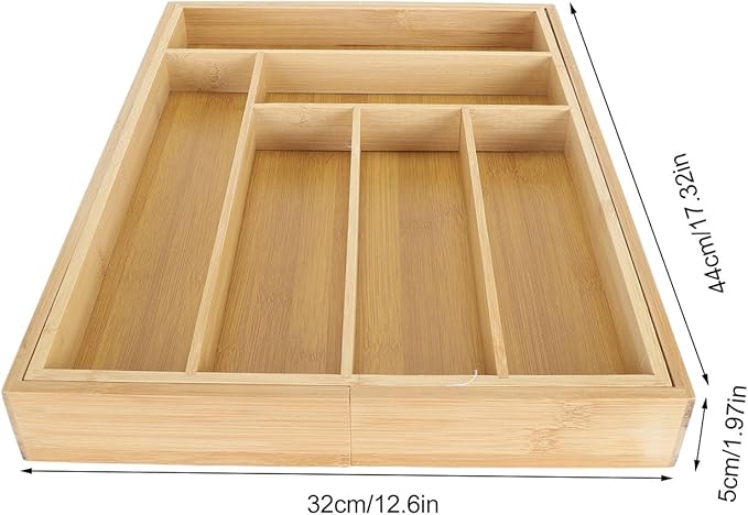 Kitchen Silverware Organizer Expandable for Cutlery and Utensils, Adjustable Wood Utensil Storage Cutlery Tray for Drawers, Kitchen Drawer Organizer Utensil Holder Makeup Organizer with(8 Slots)