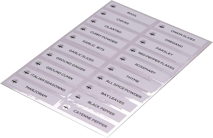 Orii Spice Labels - 40 Preprinted + 20 Blank Labels | Kitchen Jar Label Combo Tags for Pantry Ingredients and Spice Rack Organization, Silver/White (60 Labels)