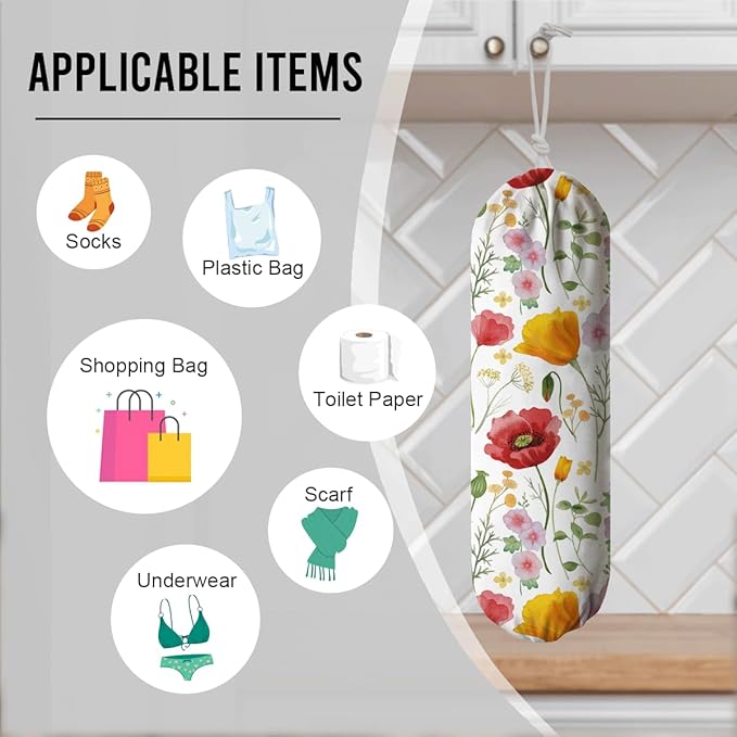 Colorful Floral Bag Holder, Grocery Bag Storage Dispenser, Reusable Trash Bags Organizer, Farmhouse Sweet Home Kitchen Decor, Housewarming Gifts for Women Friends Family