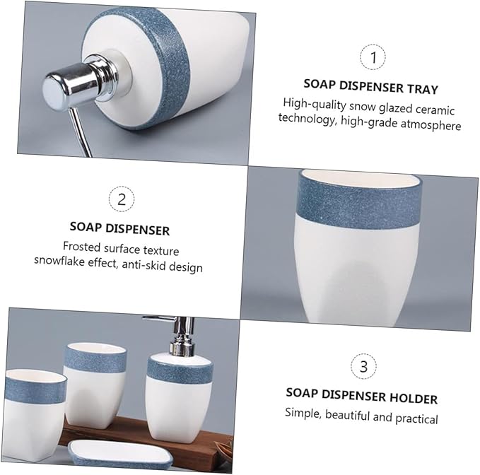 Bathroom Accesories Set 4-Piece Blue Soap Dispenser Organizer Tray Toothbrush Holder and Cup Accessories for Home House Decor Aesthetic