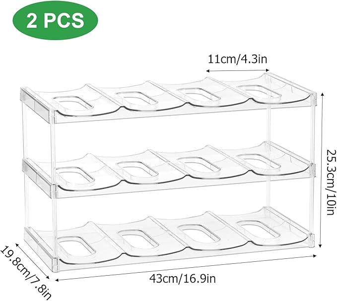 acDesign 2PCS 3 Tier Stackable Water Bottle Organizer, Large Compartment Water Bottle Holder, Clear Water Bottle Organizer for Cabinet, Bottle Rack for Cabinet Home Countertop Fridge Pantry Shelf