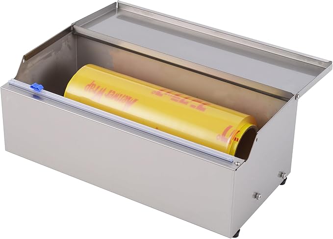 14 Inch Stainless Steel Plastic Food Wrap Dispenser, Cling Film Cutter with 4 Slide Blades for Home Kitchen, Meal Prep, Baking