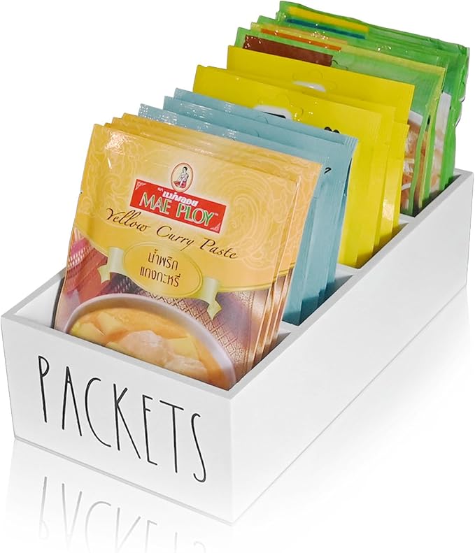 CHONIC Seasoning Organizer, Pantry Storage Bins for Food Mixes, Spices, Gravy, Taco, and Dressing Packets - Modern Farmhouse Kitchen Organization (White)