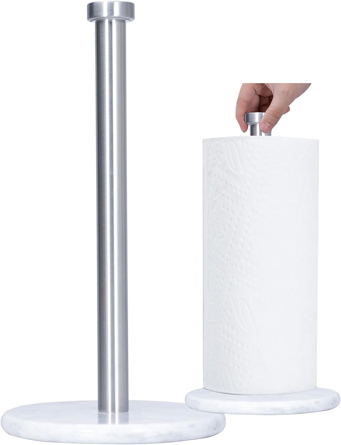 Paper Towel Holder with Marble Base - 13" x 7" Upright Paper Roll Dispenser with Heavy Non-Slip Base for Easy One-Handed Tear - for Countertops, Cabinets, and Bathrooms