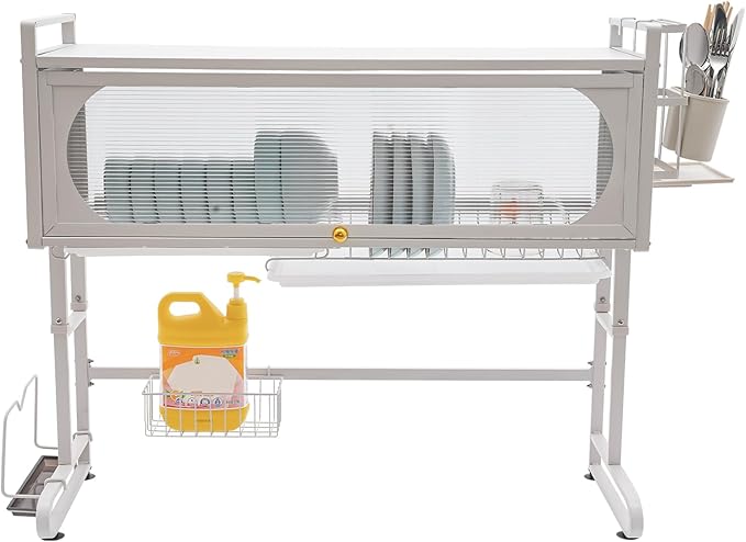 Over The Sink Dish Drying Rack, 3-Tier Kitchen Dish Drainer Rack Height Adjustable Dishware Holder Utensil Organizer Metal Storage Shelf for Countertop