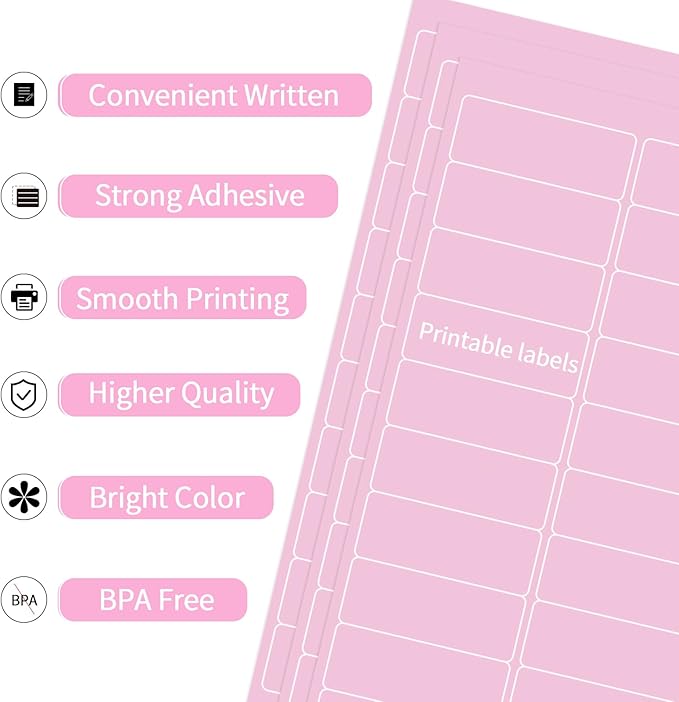 YEGAWEN - 8-1/2 x 11 Neon Color High Light Labels for Laser & Inkjet Printer, Strong Adhesive (Pink, 1" x 2-5/8" - 30 Per Page | 600 Labels)