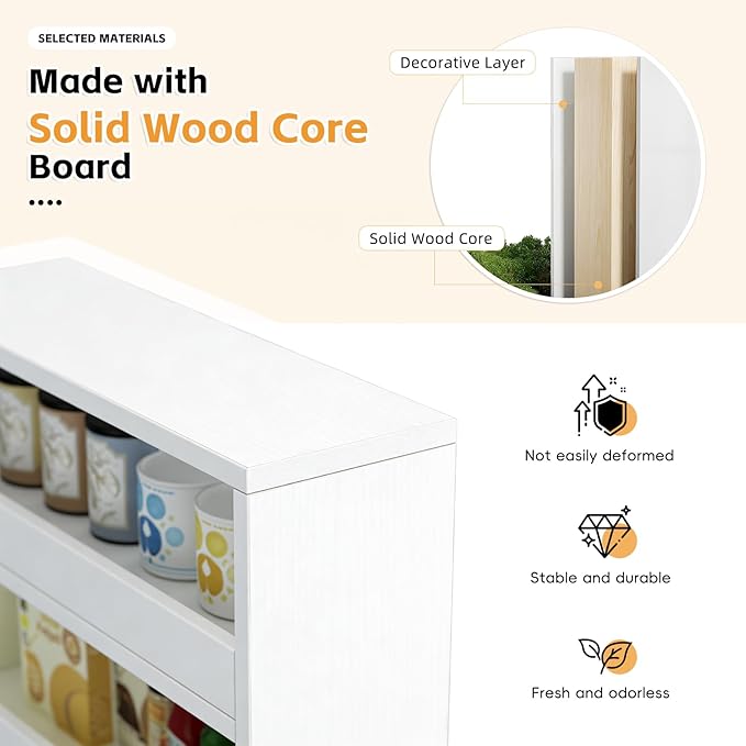 Slim Rolling Storage Cart, Narrow Kitchen Storage Rack with Wheels, Tall Gap Organizer Shelf for Small Spaces, 7-Tier Movable Food Cabinet for Refrigerator Side
