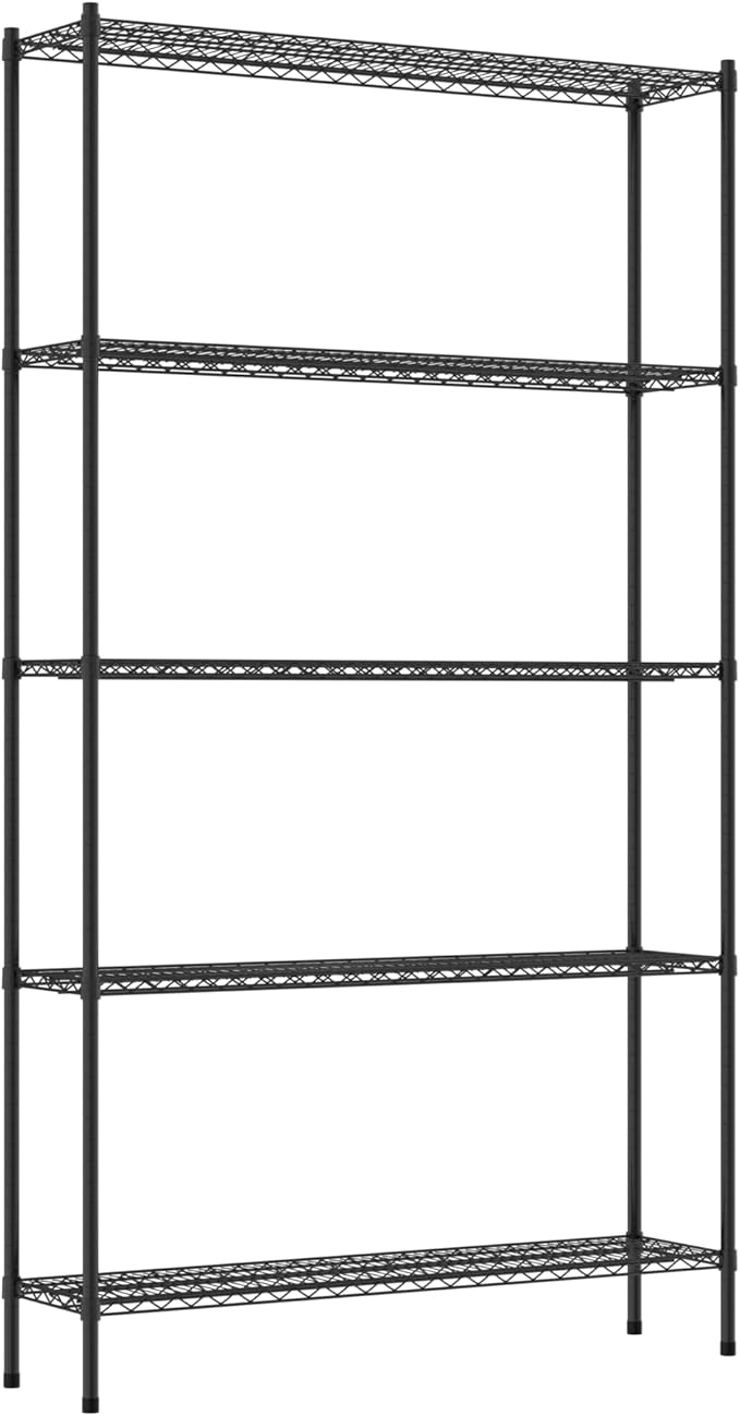 Commercial NSF Listed Black Epoxy Stationary Wire Shelving Kit 14" x 54" x 96", with 5 Shelves Perfect for Warehouse, Walk-in Refrigerator, Freezer, Grocery Store, Restaurant, Dishroom