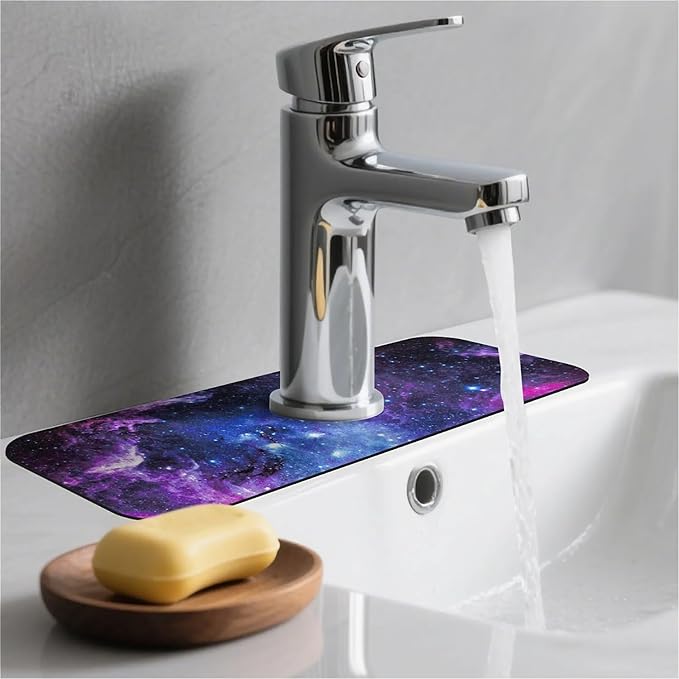 Kitchen Sink Splash Guard，beautiful nebula Faucet Mat Sink Gadgets-Super Absorbent Fast Drying Mat Drip Catcher for Kitchen, Bathroom,Sink Mat, Dish Drying Mat, Bathroom(15" X 5.5" )