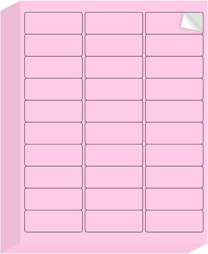 YEGAWEN - 8-1/2 x 11 Neon Color High Light Labels for Laser & Inkjet Printer, Strong Adhesive (Pink, 1" x 2-5/8" - 30 Per Page | 600 Labels)