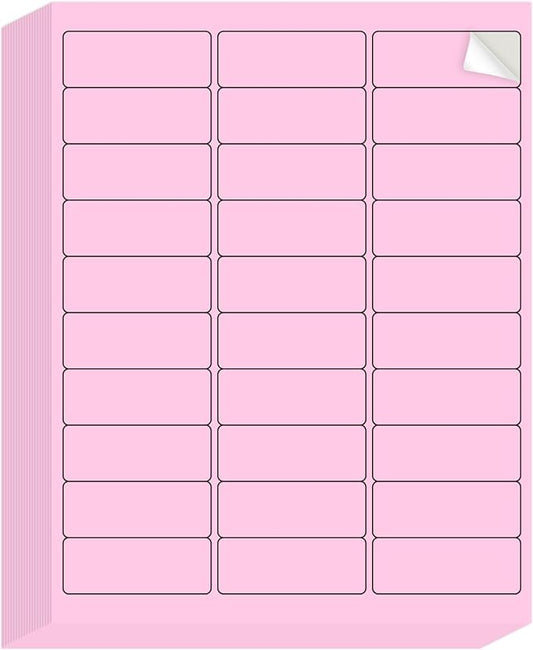 YEGAWEN - 8-1/2 x 11 Neon Color High Light Labels for Laser & Inkjet Printer, Strong Adhesive (Pink, 1" x 2-5/8" - 30 Per Page | 600 Labels)
