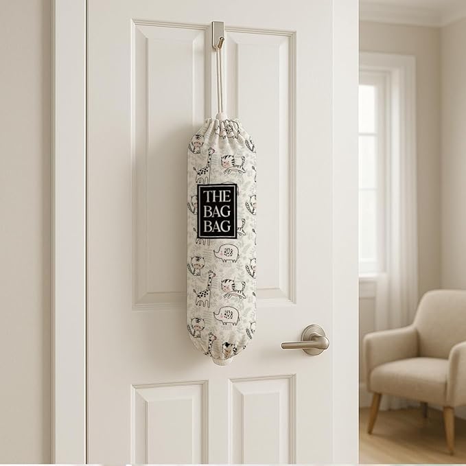 The Bag Bag Grocery Bags Holder, Cartoon Animal Plastic Bags Holder, Reusable Hanging Trash Sack Dispenser, Wall Mount Plastic Sack Storage Container Dispenser, Kitchen Gift For Women Family Friends