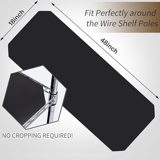Poofzy Wire Shelf Liner 18" X 48", Non-Adhesive Plastic Shelf Liners for Wire Shelving, Waterproof Protector Mats (4PK, Black)