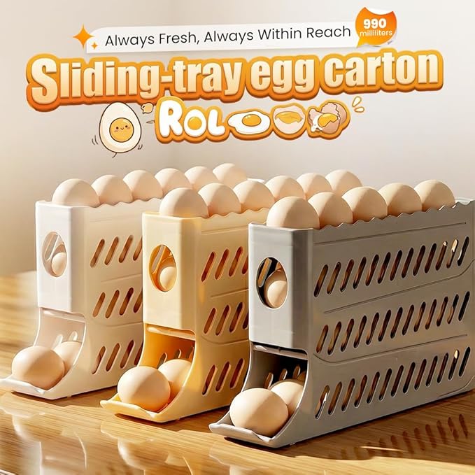 2026 Egg Holder for Fridge, Upgraded 4 Tiers Automatic Rolling Egg Dispenser, No Assembly Required Easy Access, Save Space for Refrigerator Holds up to 30 pcs (Gray)