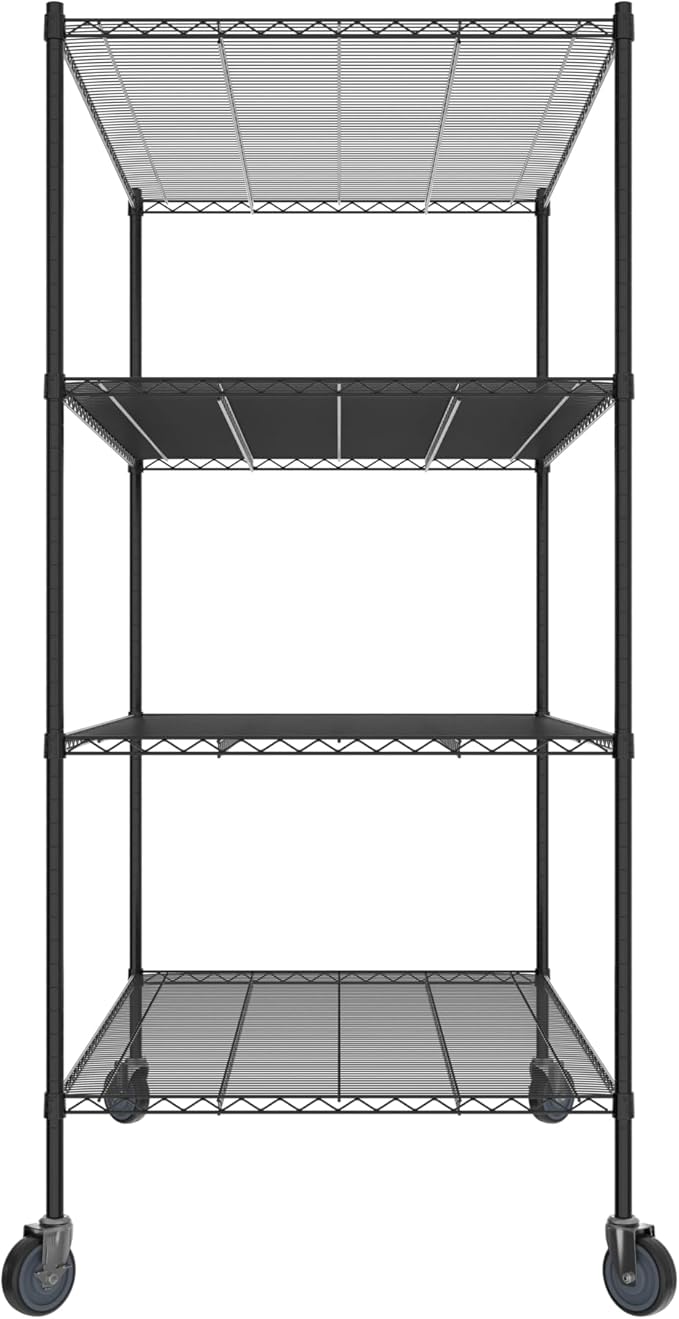 Commercial NSF Listed Black Epoxy Mobile Wire Shelving Kit 36" x 60" x 80", with 4 Shelves Perfect for Warehouse, Walk-in Refrigerator, Freezer, Grocery Store, Restaurant, Dishroom