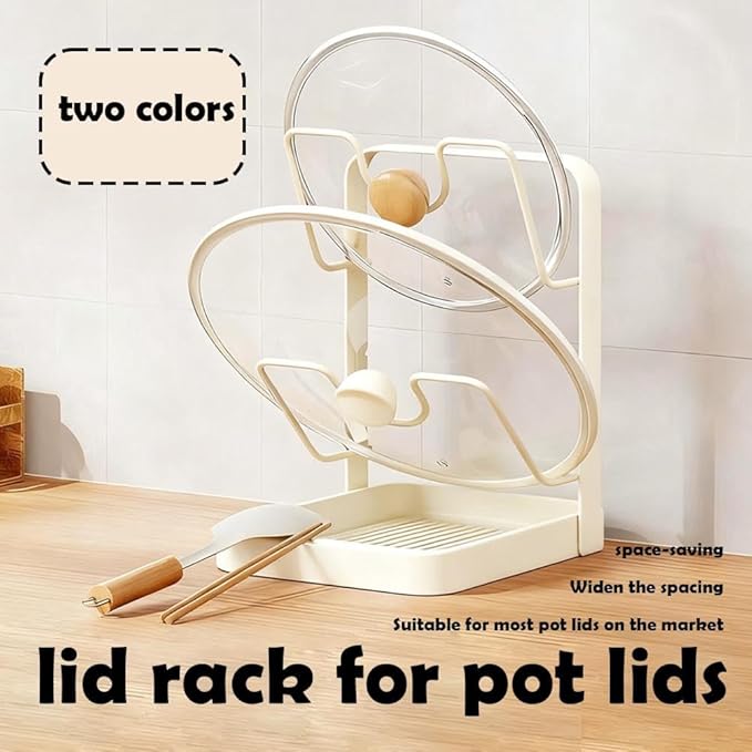 Kitchen Pot Lid Storage Rack, Pot Lid Holder With Tray,304 Stainless Steel Pots Lids Holder While Cooking, Multifunctional Kitchen Pots Cover Organizer for Countertop