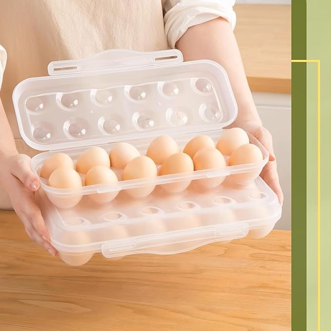 12 Grid Egg Container, 2 Packs Egg Holder Plastic Egg Storage Box Egg Organizer for Fridge Portable Egg Tray with Lid for Refrigerator Camping Hiking Outdoor Activities (12 Counts-2 Packs)