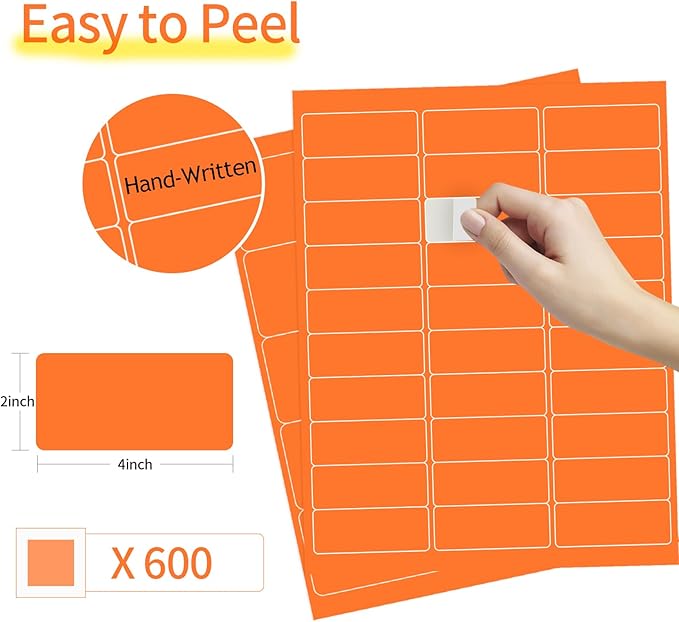 YEGAWEN Shipping Labels Stickers, 2"×4" Printable Mailing Label for Laser/Inkjet Printing- Matte Orange, Permanent Adhesive Labels Stickers