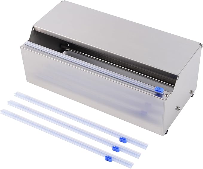 14 Inch Stainless Steel Plastic Food Wrap Dispenser, Cling Film Cutter with 4 Slide Blades for Home Kitchen, Meal Prep, Baking