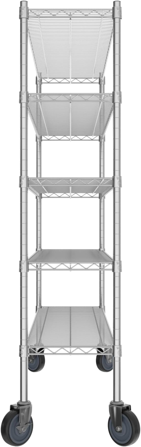 Commercial NSF Listed Chrome Mobile Wire Shelving Kit 14" x 54" x 60", with 5 Shelves Perfect for Warehouse, Walk-in Refrigerator, Freezer, Grocery Store, Restaurant, Dishroom