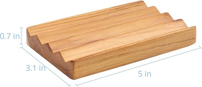 Teak Soap Dish for Shower Pack of 2 by HTB, Wood Decorative Bath Soap Holder Heightened Base Design to Keep Soap Dry in Kitchen, Bathroom, Sink, Bathtub, Wooden Soap Saver for Hand Face Shampoo Bar