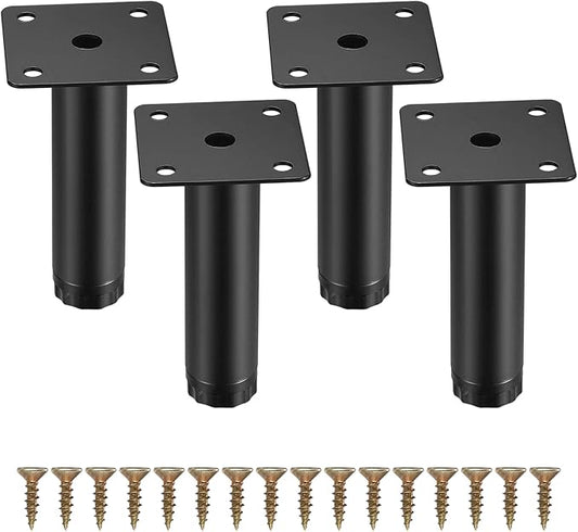 4 Pcs Furniture Legs, Metal Cabinet Legs, 4 inches/10 cm Adjustable Furniture Support Feet for Kitchen Shelves Sofa Table Chair Desk Cupboard Furniture Adjustable Legs Feet Foot