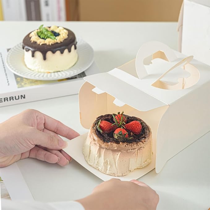 20 Pcs 6x6x5 Inch White Cake Boxes with Window & Handle & Cake Boards, Easy Carrying Plastic Cake Containers, Cake Holder Carriers for Birthday Christmas Birthday Wedding, Party, Gift