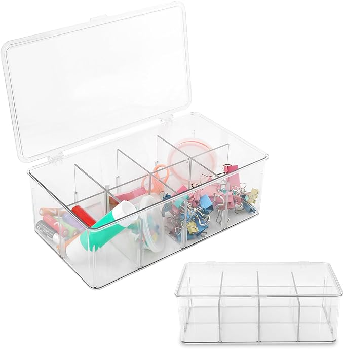 Clear Tea Bag Organizer,Stackable Tea Bag Storage Organizer with Lid,Dresser Organizers Drawer Organzier with Removable Dividers,Multi-Functional Kitchen Organizer,Home organizer