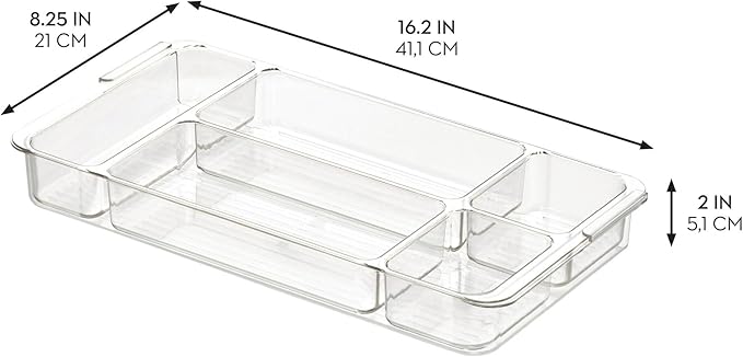 iDesign Makeup Drawer Organizer-Storage Cosmetics or Jewelry, Set of 2, Clear Luci Divided Expandable Tray-Large M2