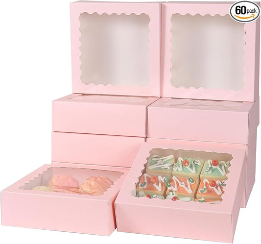 36 pcs 10x10x2.5 Inches Pink Bakery Boxes with Window, Cake Pastry Cookie Boxes, Mini Pie for Pastry box,Dessert,Strawberries,Chocolates (Pink, 10x10x2.5inch/36pcs)