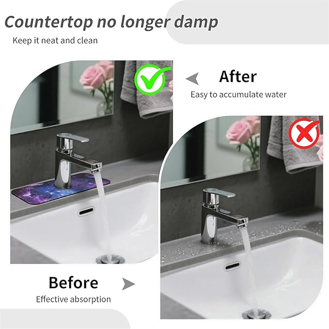 Kitchen Sink Splash Guard，beautiful nebula Faucet Mat Sink Gadgets-Super Absorbent Fast Drying Mat Drip Catcher for Kitchen, Bathroom,Sink Mat, Dish Drying Mat, Bathroom(15" X 5.5" )