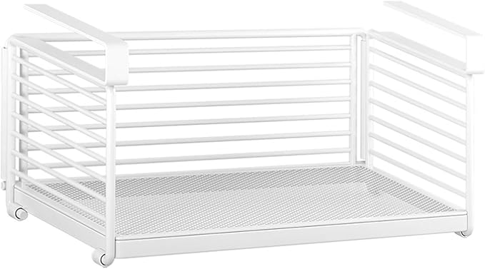 Under Shelf Basket - Heavy Duty Slide-In Metal Wire Hanging Organizer, Space Saving Storage Rack for Kitchen Cabinet, Pantry, Closet, Office (White)
