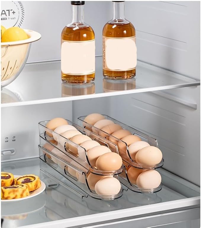 Egg Holder for Fridge,Stackable 1-4 Tiers Container,Auto Rolling Fridge Organizer for Refrigerator,Space-Saving Dispenser Holder,Refrigerator Egg Rack Transparent (3 Packs)