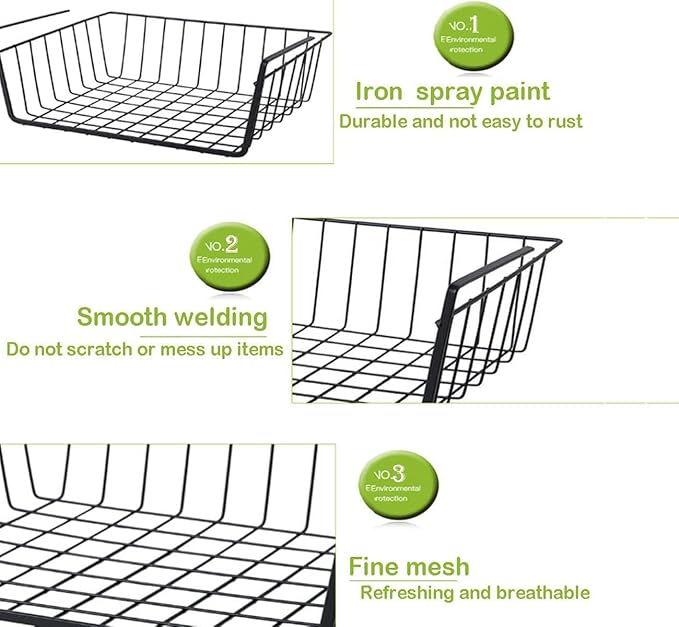 2 Pack Under Shelf Storage Baskets Organizer for Kitchen Pantry Cupboard Dorm Room Closet Bookshelf 11.8 x 8.6 x 5.3 Inch