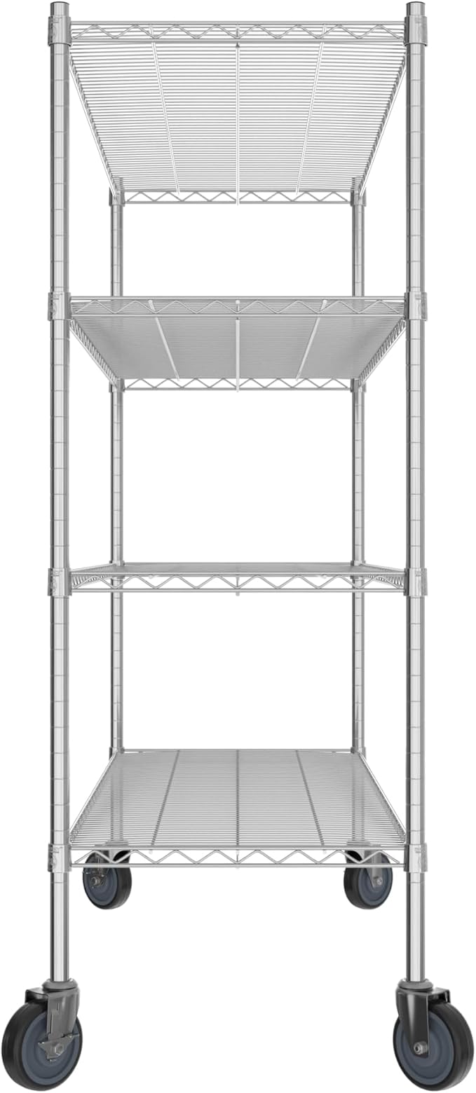 Commercial NSF Listed Chrome Mobile Wire Shelving Kit 21" x 54" x 60", with 4 Shelves Perfect for Warehouse, Walk-in Refrigerator, Freezer, Grocery Store, Restaurant, Dishroom