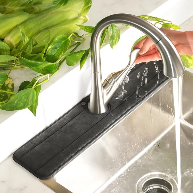 The Original Ternal Sinkmat Drip Catcher & Splash Guard, Faucet Mat for Sinks – Absorbent Microfiber, Machine Washable Counter Protector & Drying Mat for Kitchen, Bathroom or RV [Black, XL, 1 Pack]