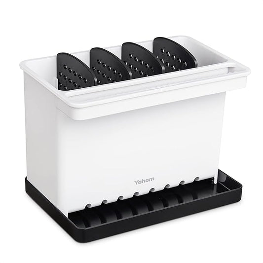 YOHOM Kitchen Sponge Brush Holder for Sink Black Dish Sponge Caddy Countertop Organizer Plastic Scrub Brush Holder with Dividers