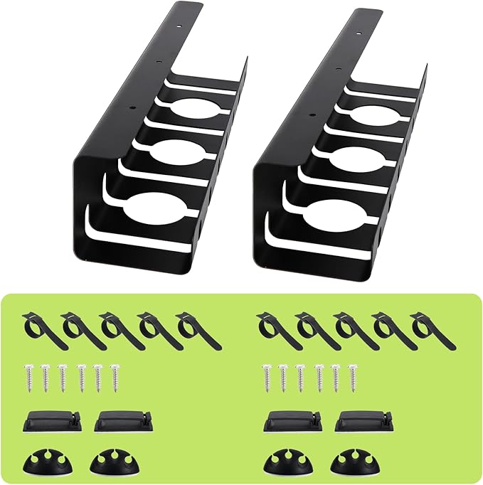 Gembirov Metal Cable Management Under Desk 2 Pack for Office and Home, Cable Hider, Cord Organizer,Screw Installation Cord Organizer for Desk, with Various Accessories (Black 2 Pack)
