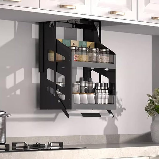 YVYKFZD Upper Cabinet Pull Down Shelf, 2 Tier Pull Down Cabinet Organizer, Convenient Heavy-Duty Kitchen Storage Shelf Organizer, Vertical Lift Dish Rack, Space Saving(22.0"x11.0"x26.3"/56x28x67cm)