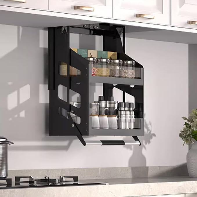 YVYKFZD Upper Cabinet Pull Down Shelf, 2 Tier Pull Down Cabinet Organizer, Convenient Heavy-Duty Kitchen Storage Shelf Organizer, Vertical Lift Dish Rack, Space Saving(13.7"x11.0"x26.3"/35x28x67cm)