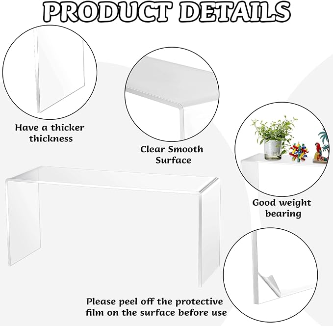 Soaoo 4 Pcs Large Clear Acrylic Riser for Display Acrylic Shelf Riser Jewelry Stand Retail Desktop Display Stand for Cupcake, Collectibles, Organize, Decor(13 x 4.5 x 6 Inches)