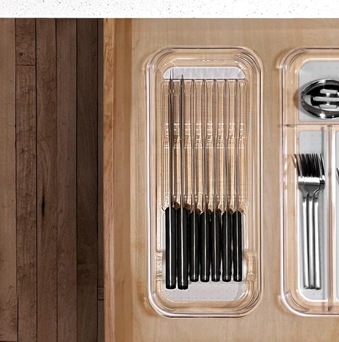 madesmart Premium Knife Drawer Organizer, In Drawer Knife Storage for 7 Knives, Clear Knife Tray for Kitchen Drawers, Space Saving Knife Block Alternative, Clear