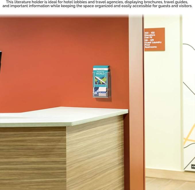 Marketing Holders 4" Brochure Holder with 3.5" x 2" Business Card Slot Wall or Countertop Trifold Display for Souvenir Shops Theme Parks Farmers Markets Clear Acrylic