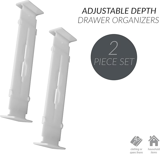 Simplify Adjustable Drawer Dividers | Set of 2 | Plastic Slotted Organizer | Bedroom Dresser | Kitchen & Office Supplies | White