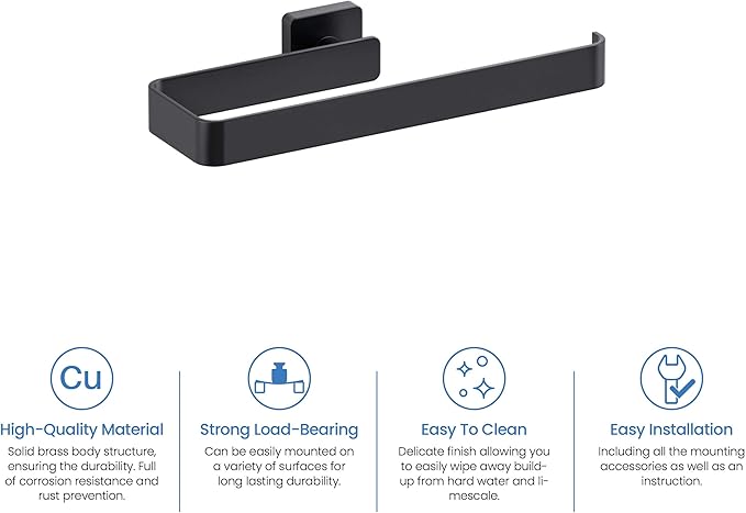 KIBI Blaze 2-Piece Bathroom Hardware Set – Towel Bar and Toilet Paper Holder, Wall Mounted Bathroom Accessory Set, Rust-Resistant Solid Brass, Modern Square Design (Matte Black, KBA16-2-1)
