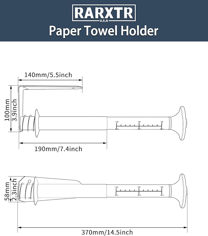 Paper Towel Holder for Kitchen, Paper Towels Bulk- Self-Adhesive Under Cabinet，Self-Adhesive or Drilled Wall Mount,Stainless Steel, Single Hand Operable(Matte Black)