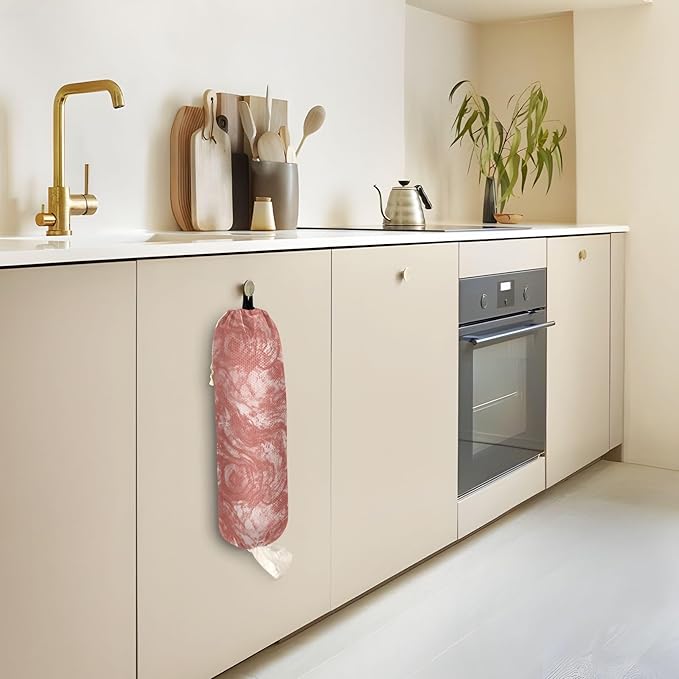 2 PCS Plastic Bag Holder Wall Mount Grocery Bag Holder Shopping Bag Trash Bag Storage Organizer Dispenser for Kitchen Closet 22 x 9 Inch Red