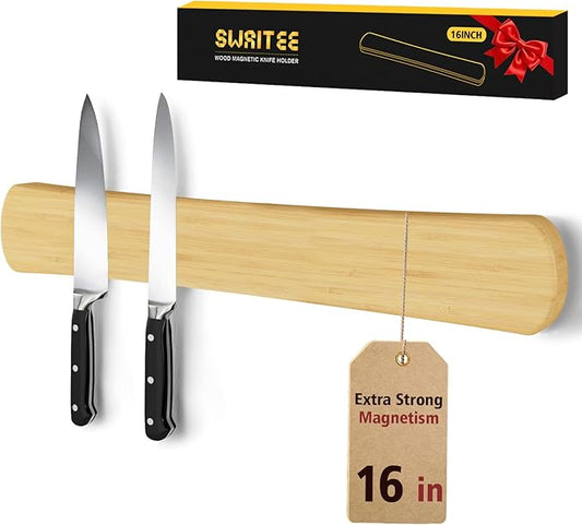 Magnetic Knife Holder for Wall, 16 Inch Bamboo Knife Strip with Strong Magnetism, Kitchen Accessories Organizer, Housewarming Gifts for New Home, Storage Space Saver for Apartment/Rv/Farmhouse