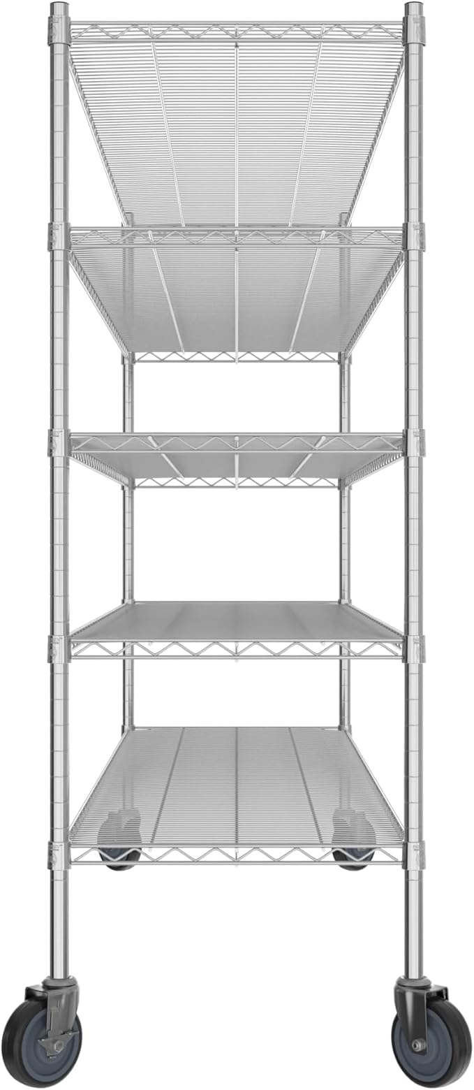 Commercial NSF Listed Chrome Mobile Wire Shelving Kit 21" x 72" x 60", with 5 Shelves Perfect for Warehouse, Walk-in Refrigerator, Freezer, Grocery Store, Restaurant, Dishroom