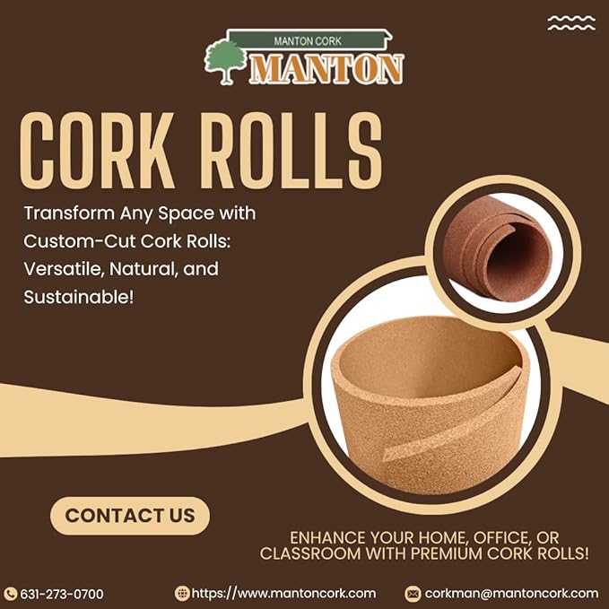 Manton Cork Premium Cork Roll - 4' x 25' x 3/8", 100% Natural Facing Grade Material for Bulletin Boards, Decorative Photo and Message Push Pin Displays - Perfect for Home, School, and Office